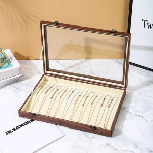 Boîte à bijoux à couvercle transparent transfrontalier, plaque à bijoux pour collier et boucles d'oreilles en noyer, boîte à bijoux de rangement à domicile. – Image 10