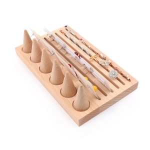 Porte-bijoux en bûche présentoir à bagues en hêtre porte-bagues en cône présentoir, porte-cartes pour boucles d'oreilles – Image 3