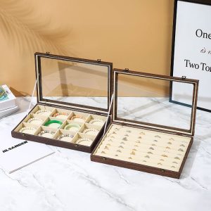 Boîte à bijoux à couvercle transparent transfrontalier, plaque à bijoux pour collier et boucles d'oreilles en noyer, boîte à bijoux de rangement à domicile. – Image 3