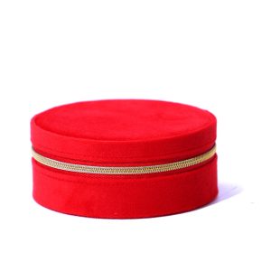 Boucles d'oreilles rondes, boîte de rangement de bijoux, bijoux de collier, grille de flanelle, anti-poussière, rangement portable, fermeture éclair, boîte à bijoux de voyage. – Image 11
