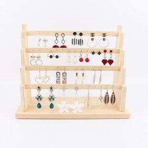 Boucles d'oreilles en bois massif, présentoir de boucles d'oreilles, support de boucles d'oreilles en rondins amovibles multicouches, boucles d'oreilles suspendues, porte-cartes, grand porte-boucles d'oreilles. – Image 1