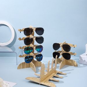 Présentoir de lunettes de soleil en bois massif transfrontalier, accessoires d'affichage d'étagère à lunettes en rondins, étagère à lunettes de soleil en bois amovible – Image 4
