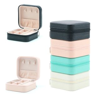 Boucles d'oreilles, boîte de rangement pour bijoux, collier, bijoux, grille en flanelle, anti-poussière, rangement portable, fermeture éclair, boîte à bijoux de voyage. – Image 3