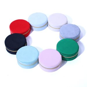 Boucles d'oreilles rondes, boîte de rangement de bijoux, bijoux de collier, grille de flanelle, anti-poussière, rangement portable, fermeture éclair, boîte à bijoux de voyage. – Image 3
