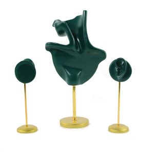 Boucles d'oreilles à double trou à fond en métal, porte-boucles d'oreilles, présentoir en résine vert foncé, comptoir de fenêtre, accessoires de présentation et porte-bijoux. – Image 3