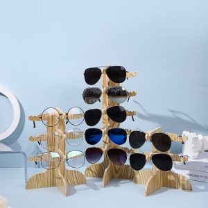 Présentoir de lunettes de soleil en bois massif transfrontalier, accessoires d'affichage d'étagère à lunettes en rondins, étagère à lunettes de soleil en bois amovible – Image 2