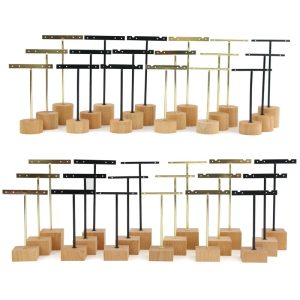 Support de boucles d'oreilles ensemble de trois pièces fond en bois boucles d'oreilles en bois présentoir de boucles d'oreilles présentoir de boucles d'oreilles en métal présentoir de bijoux en fer forgé – Image 1