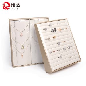 Porte-bijoux vertical en cuir haut de gamme, bague, boucles d'oreilles, collier, pendentif, présentoir, accessoires de bijoux de comptoir de bijouterie. – Image 2