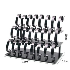 Présentoir de montre, porte-bijoux à trois couches en acrylique noir à 24 positions, bracelet, porte-montre, porte-montre, anneau en C pliable en continu. – Image 4