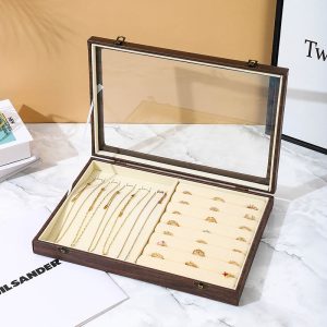 Boîte à bijoux à couvercle transparent transfrontalier, plaque à bijoux pour collier et boucles d'oreilles en noyer, boîte à bijoux de rangement à domicile. – Image 11