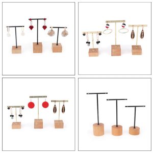 Support de boucles d'oreilles ensemble de trois pièces fond en bois boucles d'oreilles en bois présentoir de boucles d'oreilles présentoir de boucles d'oreilles en métal présentoir de bijoux en fer forgé – Image 2