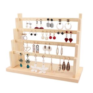 Boucles d'oreilles en bois massif, présentoir de boucles d'oreilles, support de boucles d'oreilles en rondins amovibles multicouches, boucles d'oreilles suspendues, porte-cartes, grand porte-boucles d'oreilles. – Image 3