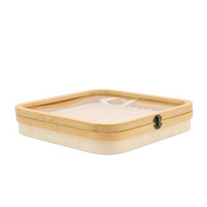 Présentoir à bijoux, présentoir à bijoux, polaire en microfibre de bambou et de bois, plaque à anneaux, plaque à picorer avec couvercle, boîte à bijoux, accessoires de vitrine – Image 6