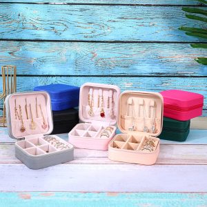 Boîte de rangement de bijoux, collier à fermeture éclair, boîte à bijoux en pu, boucles d'oreilles en flanelle, bague, boîte de rangement de bijoux portable. – Image 2