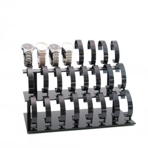 Présentoir de montre, porte-bijoux à trois couches en acrylique noir à 24 positions, bracelet, porte-montre, porte-montre, anneau en C pliable en continu. – Image 2