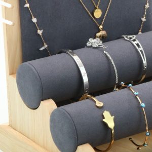 Combinaison de points d'usine démontage et assemblage porte-bijoux en flanelle bois de bambou beige microfibre anneau bracelet collier présentoir polyvalent – Image 4