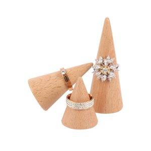Porte-bague conique en bois massif, porte-bague conique, porte-bijoux en hêtre, accessoires de présentation de bagues, ensemble de porte-bagues. – Image 4