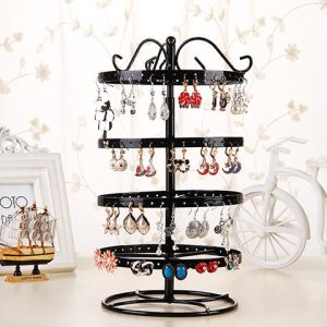 Porte-bijoux rotatif en fer forgé à 130 trous, présentoir à bijoux, rangement pour boucles d'oreilles, boucles d'oreilles réglables, boucles d'oreilles, pendentif, cintre. – Image 2