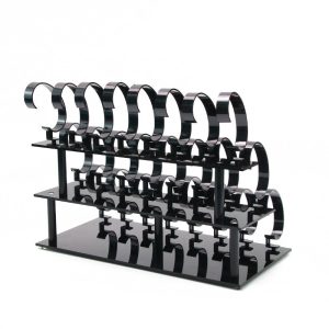 Présentoir de montre, porte-bijoux à trois couches en acrylique noir à 24 positions, bracelet, porte-montre, porte-montre, anneau en C pliable en continu. – Image 5