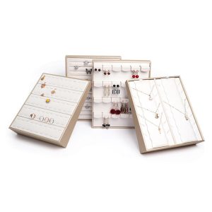 Porte-bijoux vertical en cuir haut de gamme, bague, boucles d'oreilles, collier, pendentif, présentoir, accessoires de bijoux de comptoir de bijouterie. – Image 4
