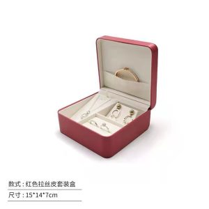Boîte à bijoux spot bague en cuir pu collier boucles d'oreilles boucles d'oreilles ensemble trois pièces coffret d'emballage cadeau en cuir brossé – Image 5