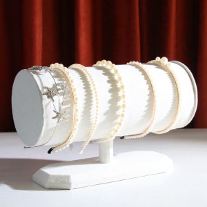 Support de bandeau, support de boucle de tête en tissu de lin blanc, support de bague, arbre à bijoux en plastique bijoux créatifs avec accessoires d'affichage de photos – Image 2