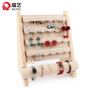 Boucles d'oreilles en rondins, support de boucles d'oreilles, bracelet amovible, bracelet, présentoir de bracelets, support de montre, bijoux d'oreilles, support combiné multifonctionnel. – Image 2