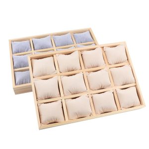 Cadre en rondins flanelle montre présentoir bracelet bracelet présentoir 12 grille plateau à bijoux plateau de rangement en bois – Image 5