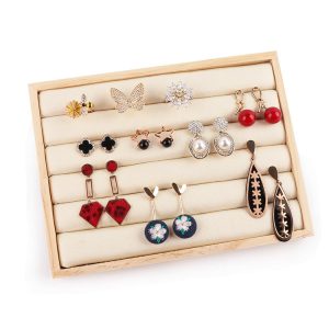 Plateau de bagues en rondins, petit plateau de bracelets en flanelle, plateau de boucles d'oreilles en bois, plateau de rangement de bijoux, plateau de présentation en cuir. – Image 4