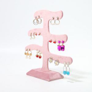 Présentoir à bijoux arbre en flanelle rose présentoir à boucles d'oreilles boucles d'oreilles ensemble de bijoux présentoir stockage de bijouterie à domicile – Image 5