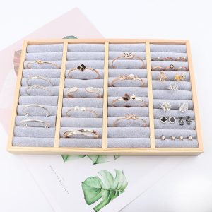 Wholesale bord en bois insert bracelet plaque de bijoux bague en flanelle boucles d'oreilles présentoir stand accessoires de bijoux boîte de rangement – Image 2