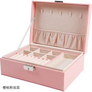 Boîte à bijoux en pu double couche grande capacité portable boîte de rangement de bijoux en cuir bijoux montre collier bague – Image 7