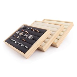 Plateau de bagues en rondins, petit plateau de bracelets en flanelle, plateau de boucles d'oreilles en bois, plateau de rangement de bijoux, plateau de présentation en cuir. – Image 3