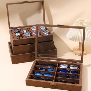 Boîte à bijoux motif noyer, boîte à lunettes à couvercle rabattable, boîte antique Bodhi, vitrine multi-verre, boîte à montre. – Image 3