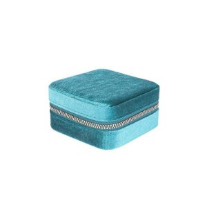 Boîte de rangement de bijoux en velours avec miroir de maquillage boîte à bijoux grille anti-poussière boîte de rangement portable boîte à bijoux à fermeture éclair – Image 4