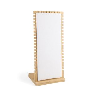 Repérez un collier, un bracelet, un porte-bijoux en forme de L en bambou et en bois simples et à la mode, une exposition verticale de bijoux en lin, un rangement et une exposition – Image 6