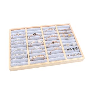 Wholesale bord en bois insert bracelet plaque de bijoux bague en flanelle boucles d'oreilles présentoir stand accessoires de bijoux boîte de rangement – Image 3