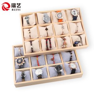 Cadre en rondins flanelle montre présentoir bracelet bracelet présentoir 12 grille plateau à bijoux plateau de rangement en bois – Image 2