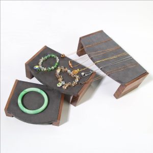 Table de rehaussement de flanelle de noyer haut de gamme présentoir de bijoux présentoir de bijouterie table fluide de bijoux ensemble de trois pièces – Image 2
