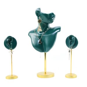 Boucles d'oreilles à double trou à fond en métal, porte-boucles d'oreilles, présentoir en résine vert foncé, comptoir de fenêtre, accessoires de présentation et porte-bijoux. – Image 2