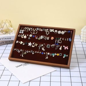 Plateau à bijoux de couleur noyer, bague collier boucles d'oreilles bracelet pendentif plaque, accessoires de diffusion en direct de bijoux – Image 10