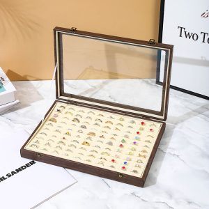 Boîte à bijoux à couvercle transparent transfrontalier, plaque à bijoux pour collier et boucles d'oreilles en noyer, boîte à bijoux de rangement à domicile. – Image 13