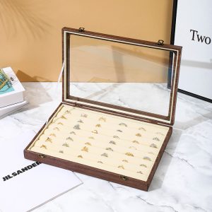 Boîte à bijoux à couvercle transparent transfrontalier, plaque à bijoux pour collier et boucles d'oreilles en noyer, boîte à bijoux de rangement à domicile. – Image 8