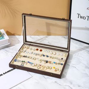 Boîte à bijoux à couvercle transparent transfrontalier, plaque à bijoux pour collier et boucles d'oreilles en noyer, boîte à bijoux de rangement à domicile. – Image 7