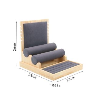 Combinaison de points d'usine démontage et assemblage porte-bijoux en flanelle bois de bambou beige microfibre anneau bracelet collier présentoir polyvalent – Image 5