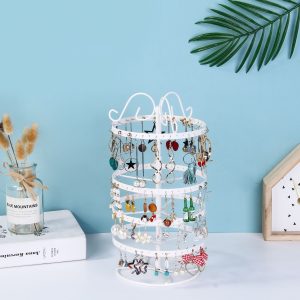 Porte-bijoux rotatif en fer forgé à 130 trous, présentoir à bijoux, rangement pour boucles d'oreilles, boucles d'oreilles réglables, boucles d'oreilles, pendentif, cintre. – Image 4