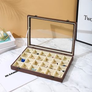Boîte à bijoux à couvercle transparent transfrontalier, plaque à bijoux pour collier et boucles d'oreilles en noyer, boîte à bijoux de rangement à domicile. – Image 12