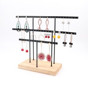 Porte-boucles d'oreilles en fer forgé, présentoir pour boucles d'oreilles à fond rond, porte-bijoux en métal, porte-boucles d'oreilles en hêtre, porte-bijoux en noyer. – Image 5