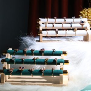Support à bagues à trois couches en daim spot transfrontalier, support de rangement, présentoir à bijoux amovible, vitrine, accessoires de tir de stand – Image 1