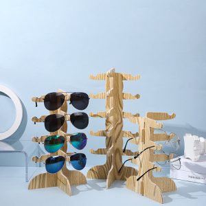 Présentoir de lunettes de soleil en bois massif transfrontalier, accessoires d'affichage d'étagère à lunettes en rondins, étagère à lunettes de soleil en bois amovible – Image 3